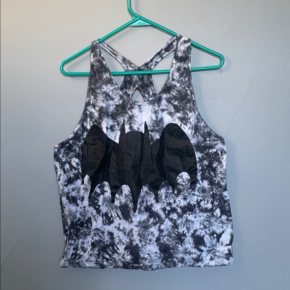DC Comics Black & White Tie-Dye Batman Logo Crossback Tank Top